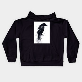 Black Crow on White Background Kids Hoodie